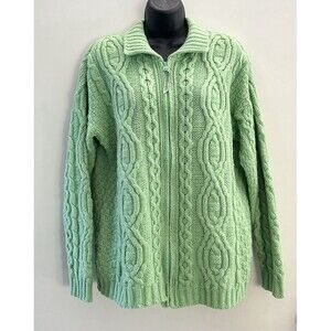 Aran Crafts Merino Wool Full Zip Sweater Cardigan Women Small Mint Green Ireland